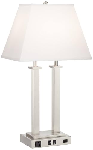 Amity 26" Tall Desk Lamp Port Outlet USB Charging Ports Modern Brushed - view 2