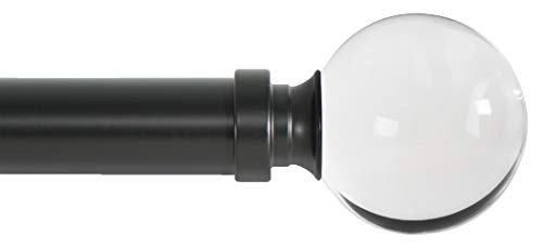 Drapery Treatment Window Curtain Rod - Acrylic Ball 1 inch Pole. 48 to 86 Inch. Black