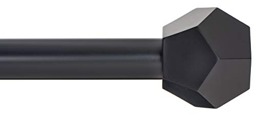 Drapery Treatment Window Curtain Rod - Faceted Hexagonal 1 inch Pole. 48 to 86 Inch. Black