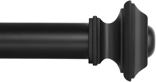 Drapery Treatment Window Curtain Rod - Square Design 1 1/8 Rod. 72 to 144 Inch. Black