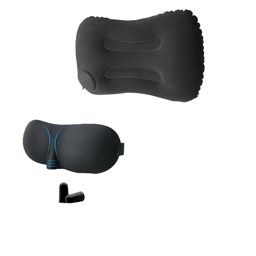 Portable Travel Sleep Comfort Set for Plane Sleep Kit at Plane Inflatable Travel Pillows Eye Mask Ear Plugs for Airplane Essentials for Seat Airplane Gadgets for Sleep Comfort (C)