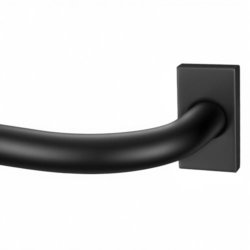 Heavy Duty Blackout Curtain Rods for Windows 32 to 60 Inch, Matte Black Wrap Around Curtain Rod, Long Window Treatment Rods, 1''Adjustable Curved Drapery Rod for Indoor Outdoor, Easy to Install