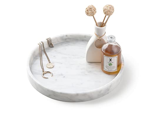 𝐋𝐮𝐱𝐮𝐫𝐲 𝐈𝐭𝐚𝐥𝐢𝐚𝐧 100% Marble Round Vanity Tray 10‘’, Minimalist Modern Decor & Serving Trays for Bathroom, Kitchen, Nightstand, Jewelry Ring Dish Holder, Table Accents Decor, White