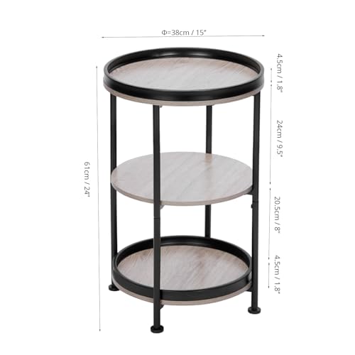 Side Table, Round End Table with 3 Storage Shelves for Living Room, Bedroom, Nightstand with Steel Frame for Small Spaces, Industrial Round Sofa Table, Outdoor Accent Coffee Table, Oak - view 3