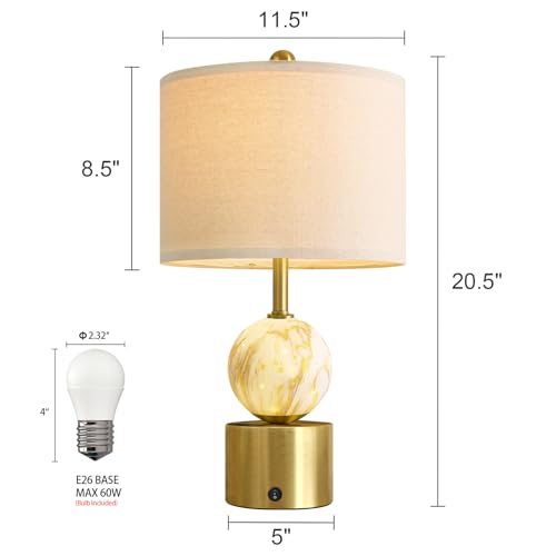 20.5" Small Bedside Table Lamps for Bedroom Nightstands, Gold Glass Modern Table Lamps Set of 2 with USB A+C Charging Port, Night Light, Luxury Lamps for Living Room End Table(Bulbs Included) - view 6