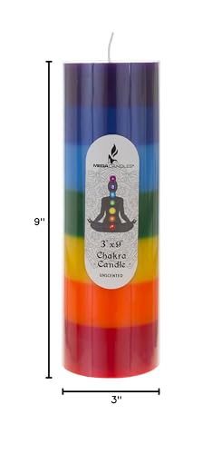 3 pcs Unscented Multi Color Solid Pillar Chakra Candles, Hand Poured Premium Wax Candle 3 Inch x 9 Inch, 100% Cotton Wick, Positive Energy, Healing, Meditation, Relaxation, Reiki, Yoga - view 5
