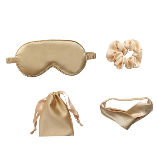 Artificial Silk Sleeping Mask 4 Piece Set with Hair Tie and Bag