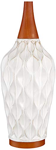 Rocco 30" Large Table Lamp White Ceramic Wooden Geometric Wave Oak - view 5