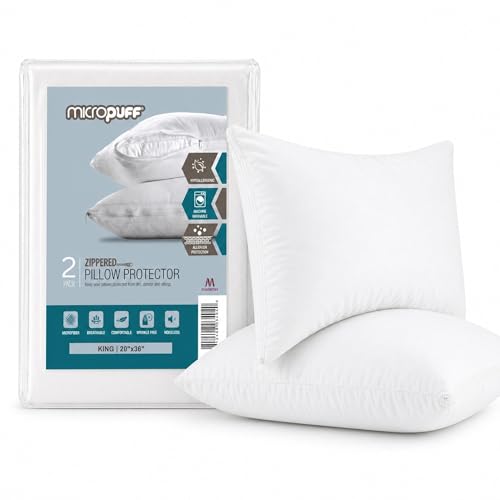 King Pillow Protectors with Zipper Set of 2, Pillowcase, White