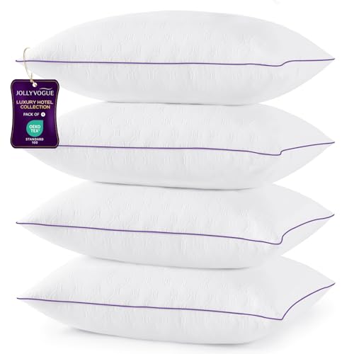 Pillows Standard Set of 4, Bed Pillow for Side, Back, and Stomach Sleepers, Down Alternative Filled Full Size Pillows, Luxury Hotel Quality and Machine Washable, 26" x 17", 4 Pack
