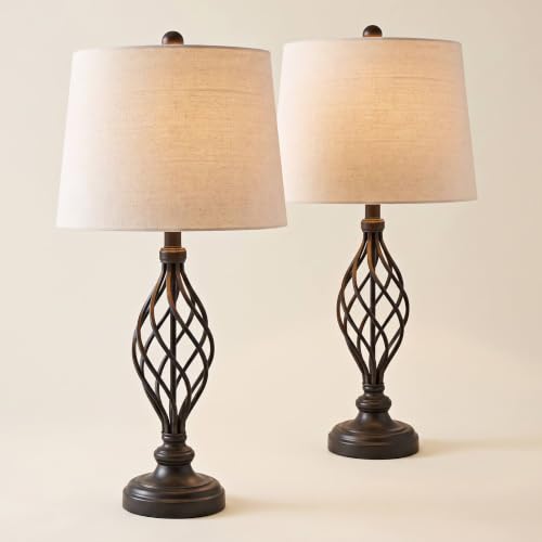 Annie 28" Tall Table Lamps Set of 2 Open Scroll Iron Bronze Brown