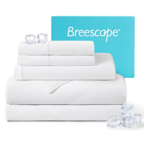 Cooling Comforter Set - Ultra Comfort 4pcs with Queen Size Cooling Blanket, Wrinkle-Free Deep Pocket Fitted Sheet, 2 Breathable Pillowcases for Skin and Hair Bedding Set, Snow White