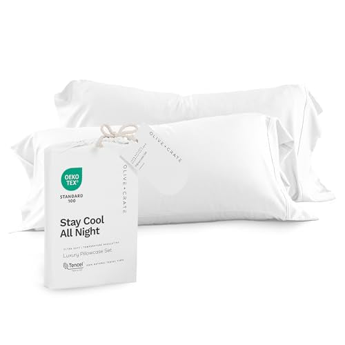 Eucalyptus Cooling Pillowcases King Size | Certified Tencel Lyocell Fiber | Cool Vegan Silk Static Free for Skin and Hair | Softer Than Cotton and Linen | White