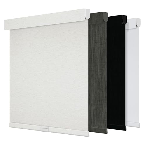 Blackout Roller Shades for Windows - Cordless Linen Fabric Roller Blinds, Thermal Insulated, UV Protection, Custom Window Shades for Home, Office, Bedroom, Cream, 34" W x 64" H