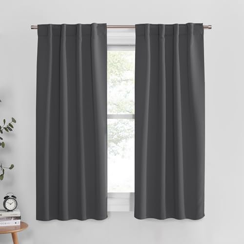 Blackout Curtains Thermal Insulated Window Treatment Panels Room Darkening Shade Drapes for Living Room Back Tab/Rod Pocket Bedroom Draperies, 34 x 63 Inch, Grey, 2 Panels