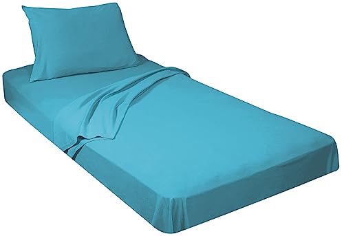 100% Combed T-Shirt Cotton Jersey Knit Camp Sheet Set, 1 Fitted cot Sheet, 1 Flat Sheet, 1 Standard Pillow case (Aqua, Cot Size 30"X75")