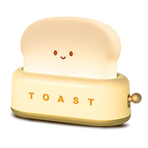Small Table Lamp, Cute Toast Bread LED Bedroom Nightstand Light with Timer and Rechargeable, Cool Birthday Gift for Baby Kids Children Girls Boys