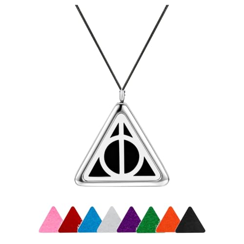 Wild Essentials Potter Hallows Necklace Aromatherapy Diffuser Pendant, 24" Black Rope, 8 Color Refill Pads