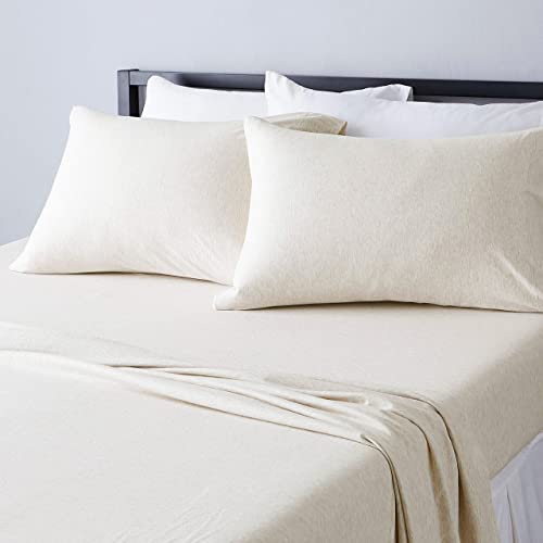 4 Piece Bed Sheets Set, 100% Cotton Jersey, Includes Super Soft, Flat and Fitted Sheets, Pillowcase, King, Oatmeal, Solid