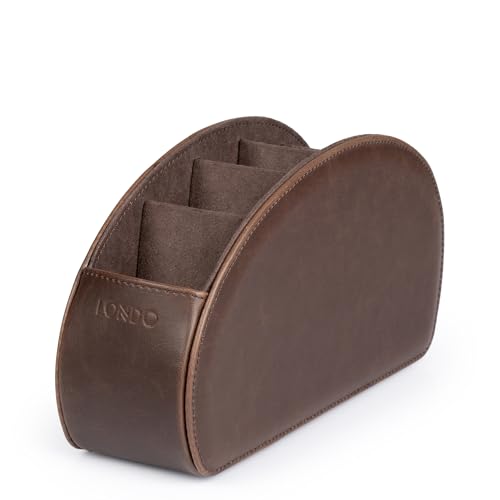 PU Vegan Leather Remote Control Holder with 5 Pockets, Nightstand Caddy & Bedside Organizer for TV, DVD, Blu-Ray, Roku, Apple TV Remotes, Phones, Glasses — Suede Lined Gift for Dad, Dark Brown
