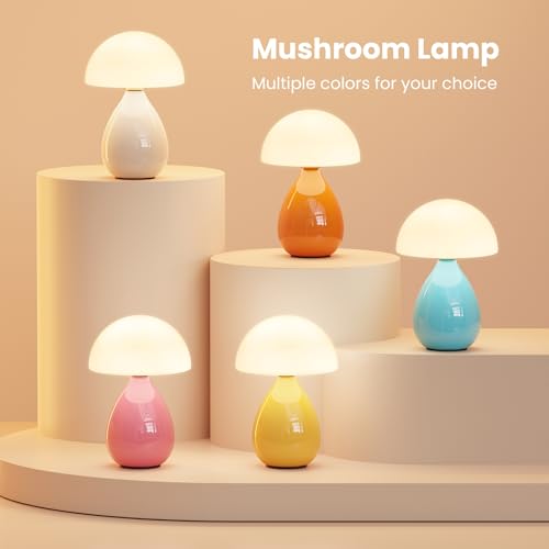 Mushroom Lamp Small Vintage Table Light, Mini Modern Lamp Bedside Nightstand LED, Small Light Dimmable for Bedroom, Living Room, Ceramic Base Glass Led Home Decor for Woman Gifts - view 2