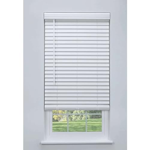 Cordless 2" Faux Wood Blind White 69 W x 52 H, Flush Inside Mount (No Valance Side Pieces/Returns Included, Arrives ½ Inch Narrower)