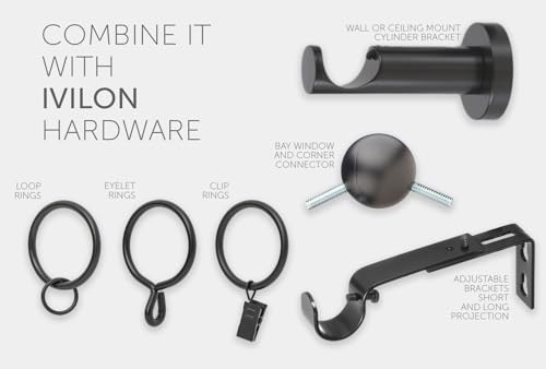 Curtain Rods for Windows - Spaced End Cap, 1 inch Diameter, Extendable Drapery Rod for Windows, 48 to 86 Inches. Color Black - view 6