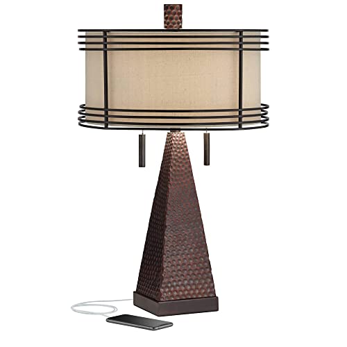 Niklas 26" Tall Table Lamp USB Bronze Brown Hammered Industrial - view 2