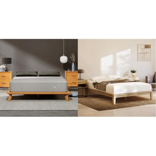 14” King Mattress & 2 Bonus Pillows with Bamboo Bed Frame - Natural Color - Medium Firm Memory Foam - Premium Pressure Relieving Layers - Easy Tool Free Set Up - Holds Up to 800 Pounds
