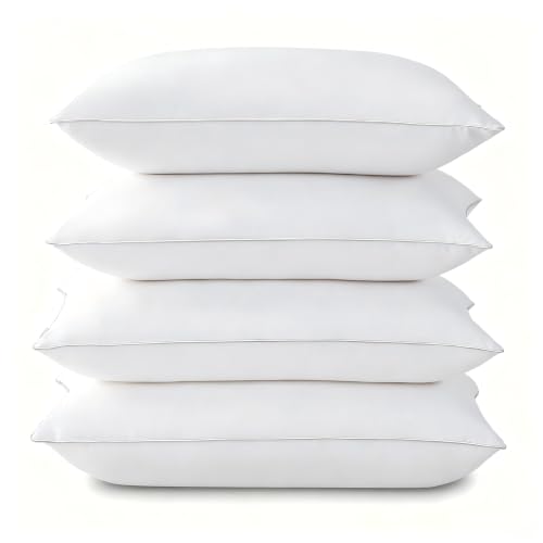 Pillows Standard Size Set of 4, Hotel Quality Bed Pillows for Sleeping 4 Pack, Cooling Pillows for Side Back and Stomach Sleepers, Down Alternative Soft Pillows with 100% Organic Cotton Shell, 18"x26"