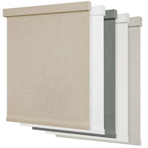 Blackout Linen Roller Shades for Windows, Beige, Custom Size