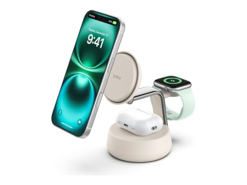 UltraCharge Pro MagSafe 3-in-1 Qi2 25W Wireless Charger for iPhone 16, Apple Watch, AirPods, Pixelsnap, Travel and Desktop Stand, 45W Adapter, Sand - view 2