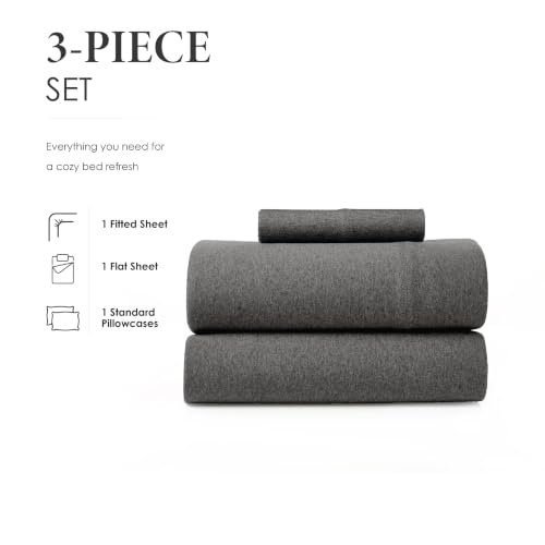 Road Trip America Jersey Knit Sheet Set - 3 Pieces Twin Cotton Sheets Set - Soft Cozy Stretchy Knit Bed Linen (Dark Grey, Twin) - view 2