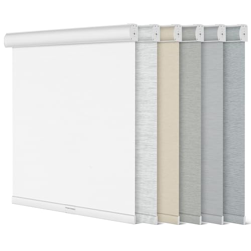 Blackout Roller Shades for Windows,Free-Stop Cordless Roller Blinds with Cassette Valance,Striped Jacquard Window Shades for Bedroom,Thermal Insulated Fabric,Beige,45.5" W x 76" H - view 6