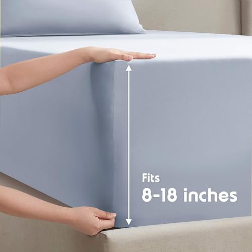 Queen Sheet Set - Bed Sheets - Ice Blue - 4-Piece Deep Pocket - view 4