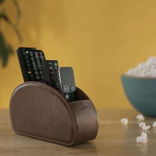 PU Vegan Leather Remote Control Holder with 5 Pockets, Nightstand Caddy & Bedside Organizer for TV, DVD, Blu-Ray, Roku, Apple TV Remotes, Phones, Glasses — Suede Lined Gift for Dad, Dark Brown - view 2