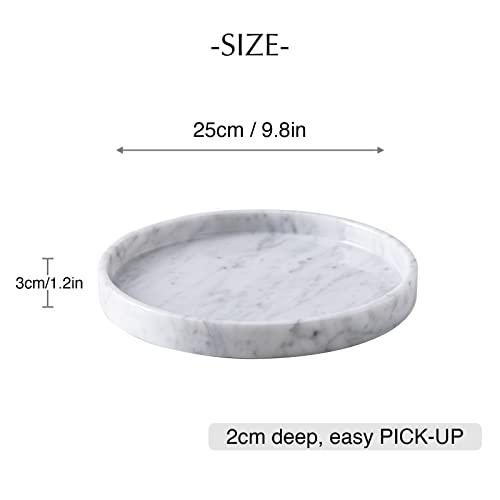 𝐋𝐮𝐱𝐮𝐫𝐲 𝐈𝐭𝐚𝐥𝐢𝐚𝐧 100% Marble Round Vanity Tray 10‘’, Minimalist Modern Decor & Serving Trays for Bathroom, Kitchen, Nightstand, Jewelry Ring Dish Holder, Table Accents Decor, White - view 3