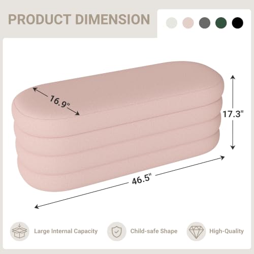 Storage Ottoman Bench Upholstered Fabric Storage Bench for Bedroom End of Bed Aesthetic Large Oval Ottoman for Living Room Entryway (Pink) - view 2