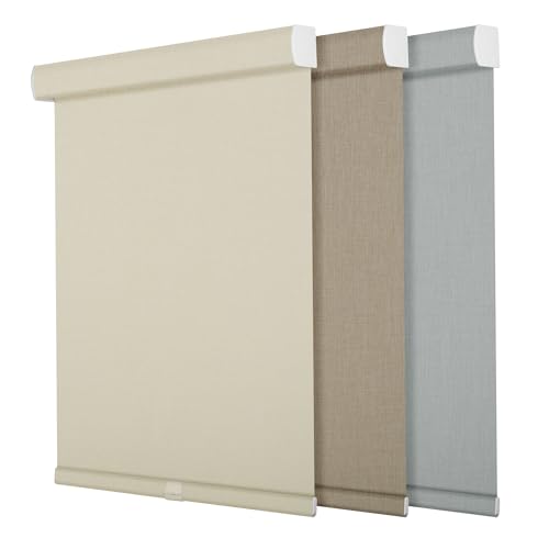 100% Blackout Roller Shades for Windows, Cordless Linen Fabric Roller Blinds,Thermal Insulated Fabric Roller Window Shades for Home,Office,Bedroom,Door,41" W x 108" H,Beige