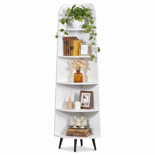 5-Tier Curved Corner Shelf, 66.93" Tall Display Rack, White