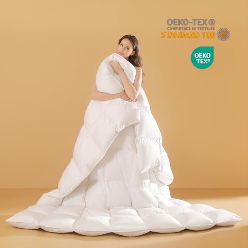 Goose Feather Down Comforter Queen Size, Soft All Season Medium Warmth Duvet Insert, Luxury Hotel Bedding Comforters with 8 Corner Tabs, White, 90 X 90 in. - view 2