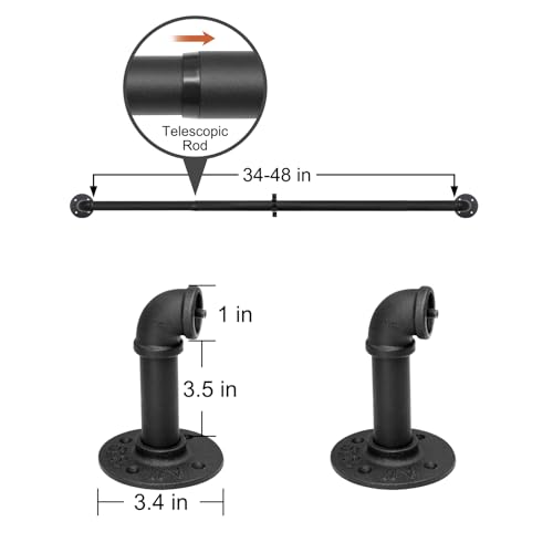 Industrial Blackout Curtain Rod, 34-48 Inch, 1 Inch Diameter, Heavy Duty, Adjustable, Wrap Around, Black - view 4