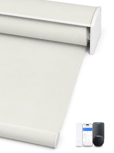 Motorized Smart Roller Shades, 100% Blackout Vinyl Beige