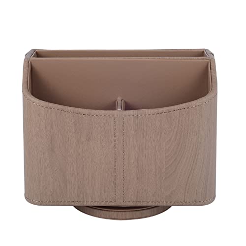 Leather Remote Control Holder/Caddy 360 Degree Rotating, Desk Organizer for TV Remote Controllers,Pen,Calculator,cell phone,gadget storage box,Nightstand Decoration(Light wood grain) - view 3