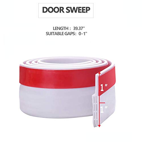Door Draft Stopper Under Door Sweep for Exterior & Interior Doors, Weather Stripping Door Seal, Strong Adhesive Door Sweep Soundproof Weather Stripping, 2" W x 39" L, White - view 6