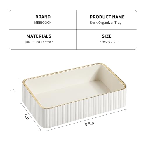 Desk Organizer Tray, PU Leather Nightstand Organizer, Ivory, Small - view 5