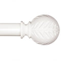 White Boho Wood Curtain Rods for Windows 48 to 84 Inch - 1 inch Diameter Heavy Duty Curtain Rods with Imitation Wood Grain Leaf Pattern Finials,Adjustable Decorative Curtain Rods Set,28-88''