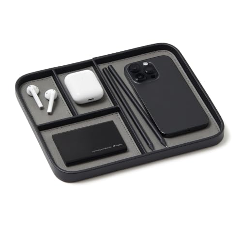 Nordik Leather Valet Tray - Medium EDC Tray - Pebble Black 9.5 x 7.9 in