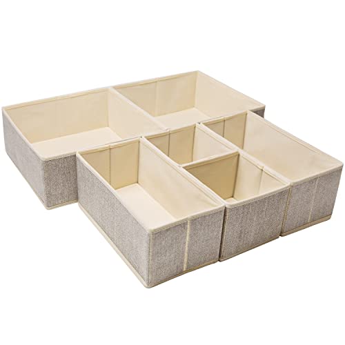 Underwear Drawer Organizer, 6 Set Foldable Underwear Drawer Organizer and Closet Dividers,Storage Box for Clothes, Socks, Underwear (6 Bins, Beige)