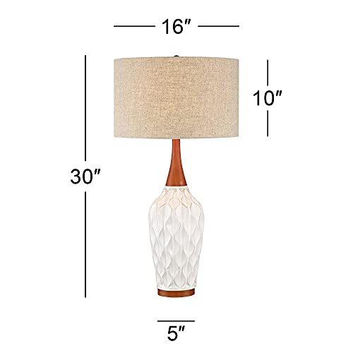 Rocco 30" Large Table Lamp White Ceramic Wooden Geometric Wave Oak - view 4